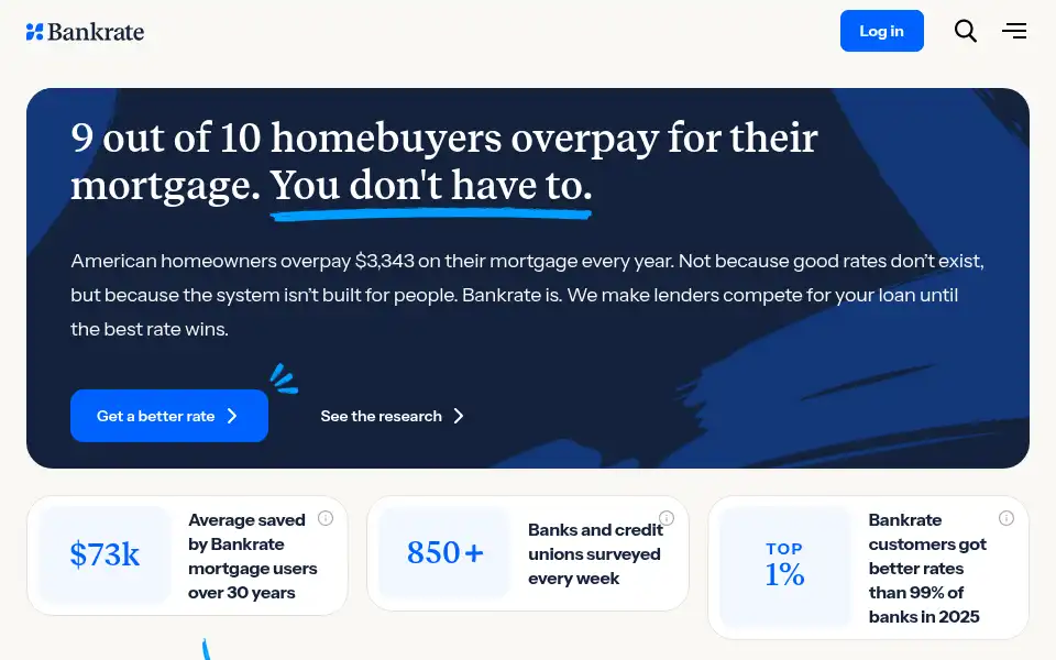Screenshot of bankrate.com