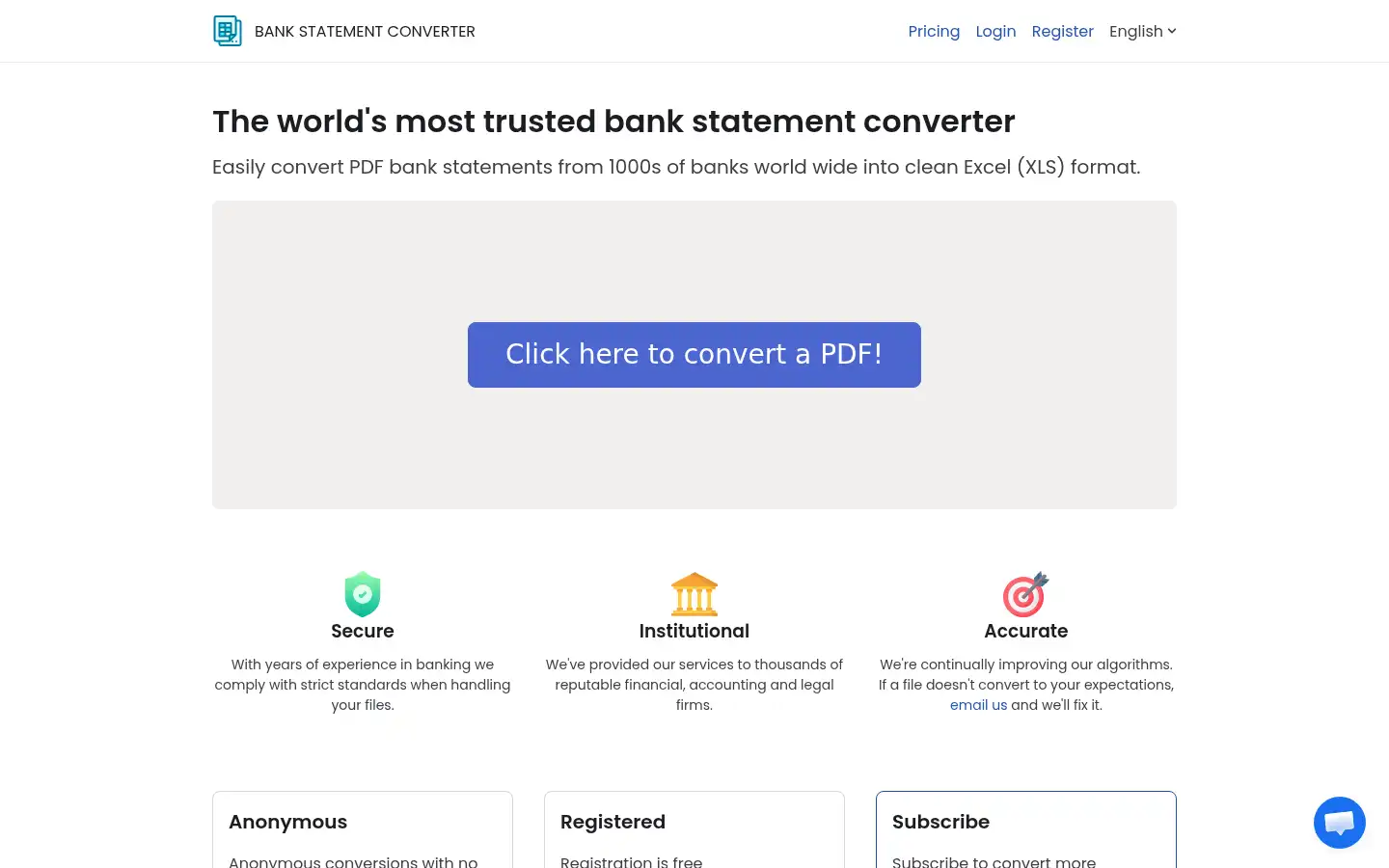 Screenshot of bankstatementconverter.com