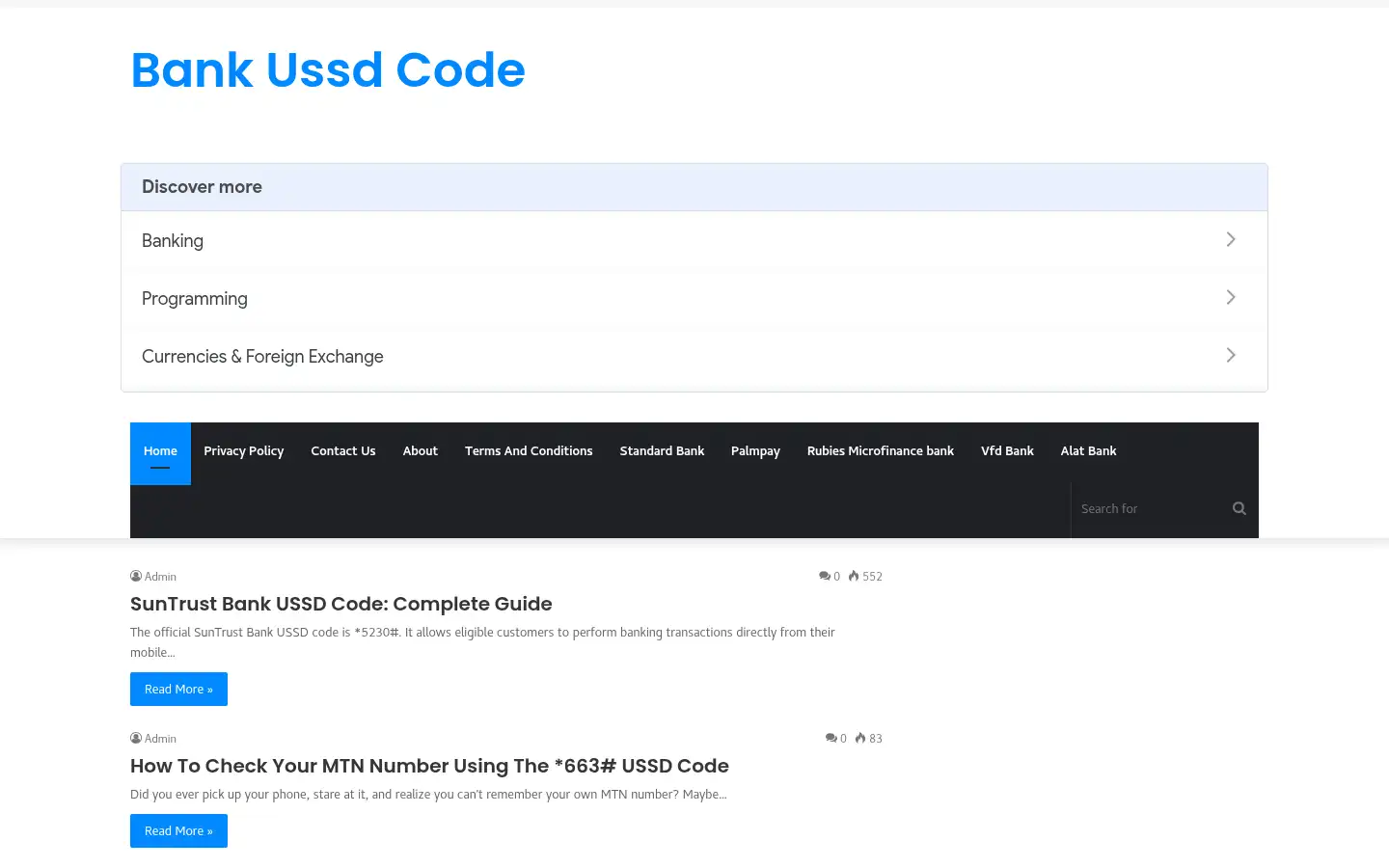 Screenshot of bankussdcode.com