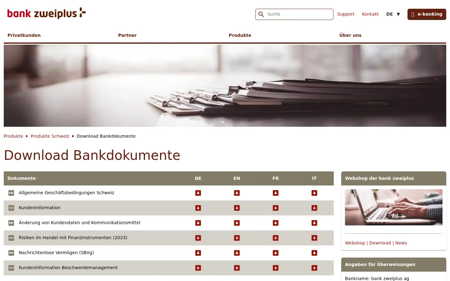 Screenshot of bankzweiplus.ch