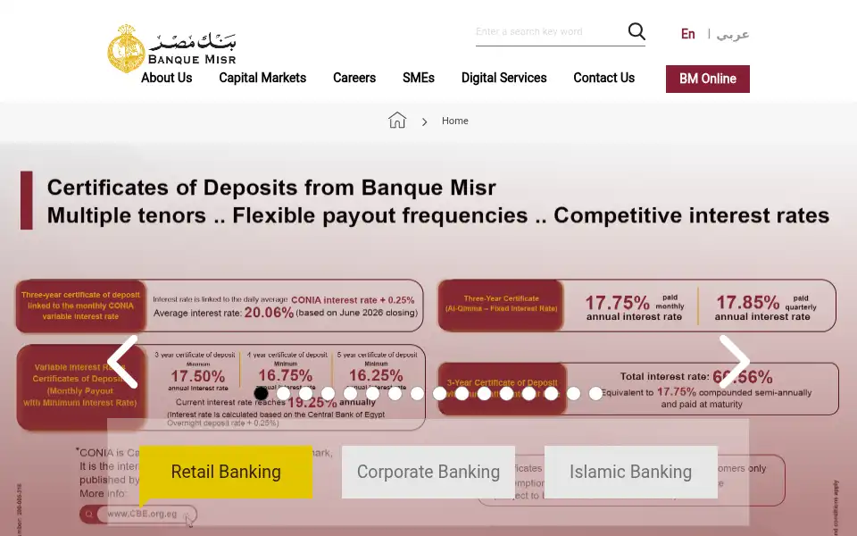 Screenshot of banquemisr.com