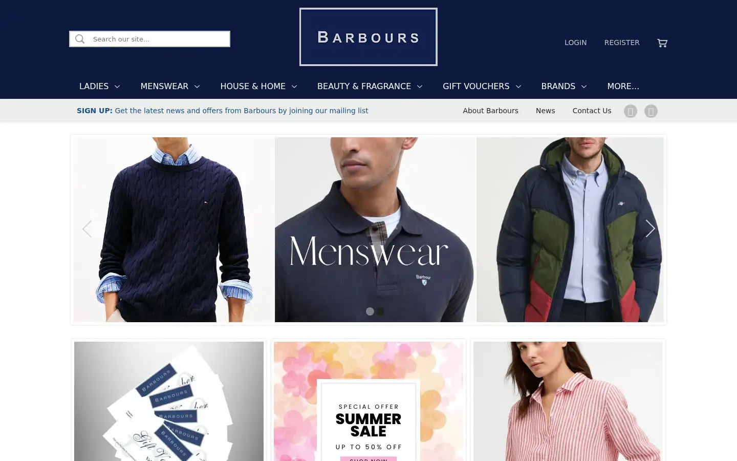 Screenshot of barbours.co.uk