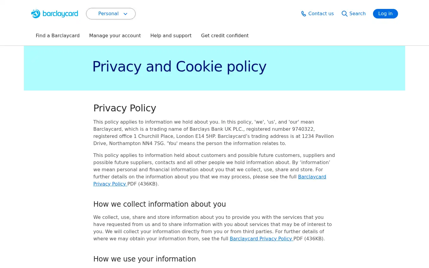 Screenshot of barclaycard.co.uk