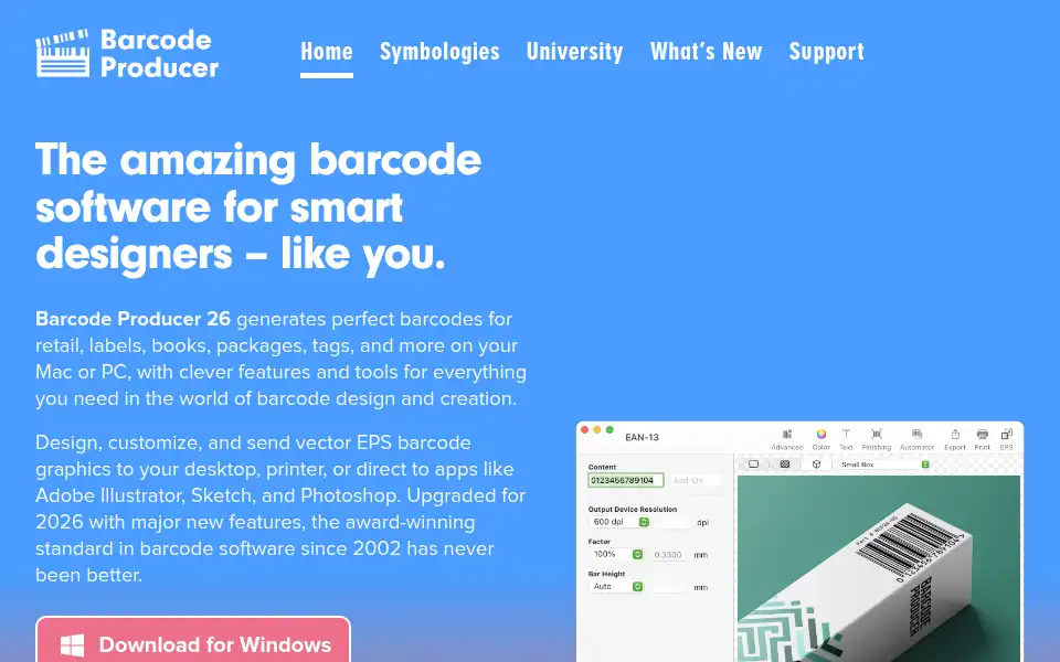 Screenshot of barcodeproducer.com