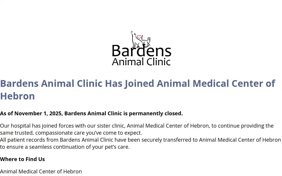 Screenshot of bardensanimalclinic.com