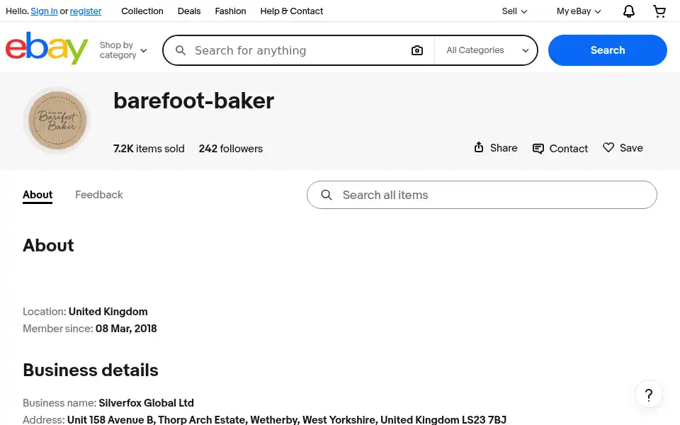Screenshot of barefootbaker.co.uk