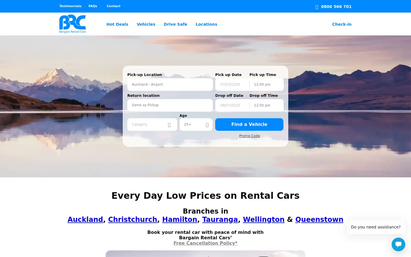 Screenshot of bargainrentalcars.co.nz