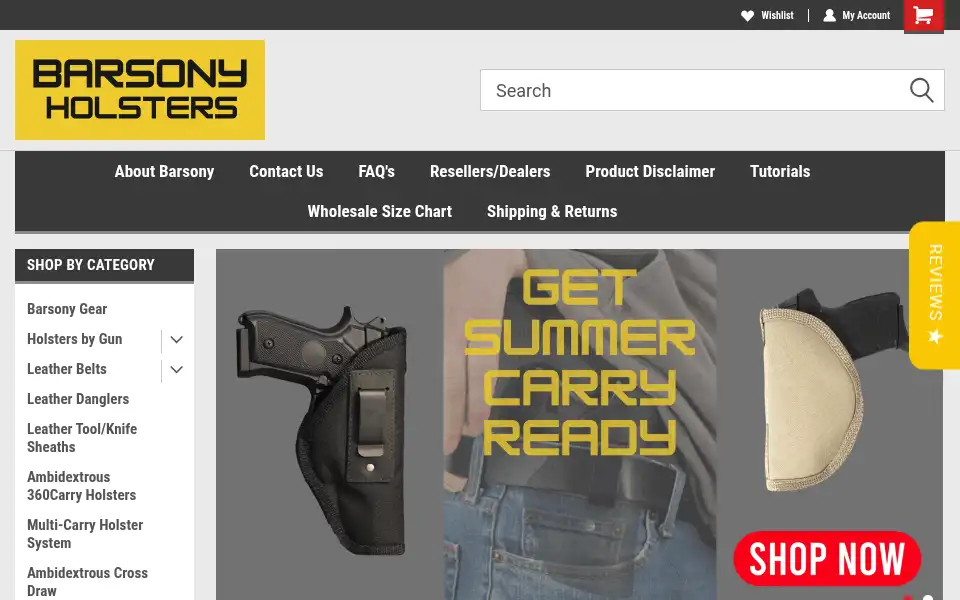 Screenshot of barsonyholsters.com