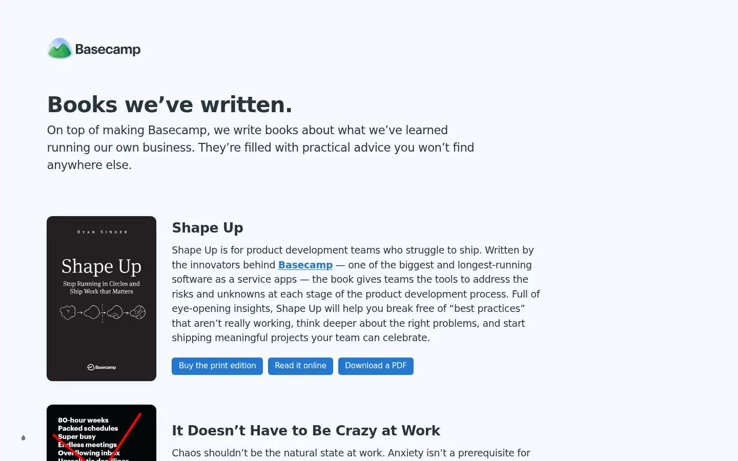 Screenshot of basecamp.com