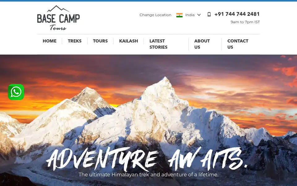 Screenshot of basecamptours.com