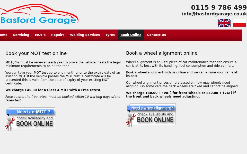 Screenshot of basfordgarage.co.uk