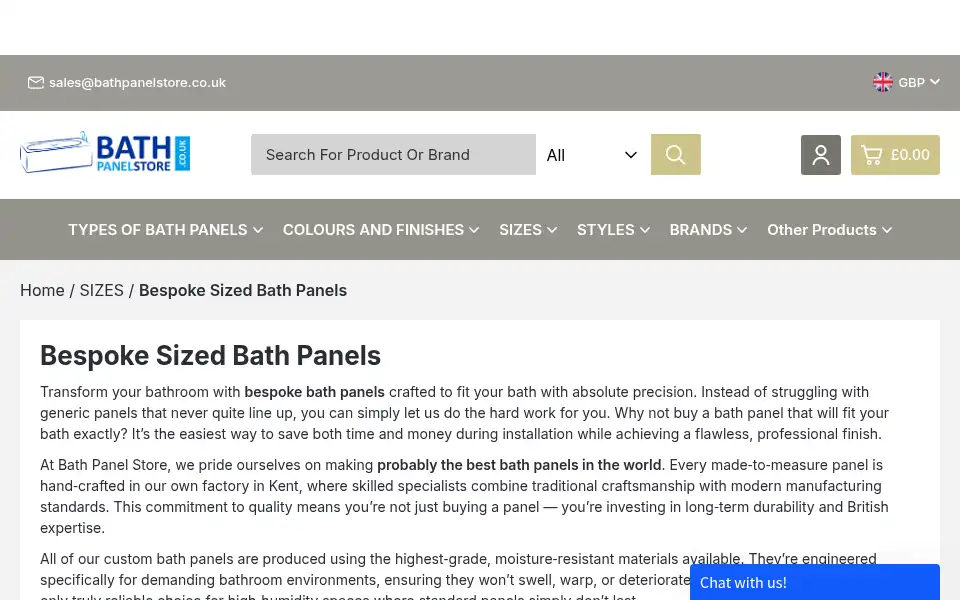 Screenshot of bathpanelstore.co.uk
