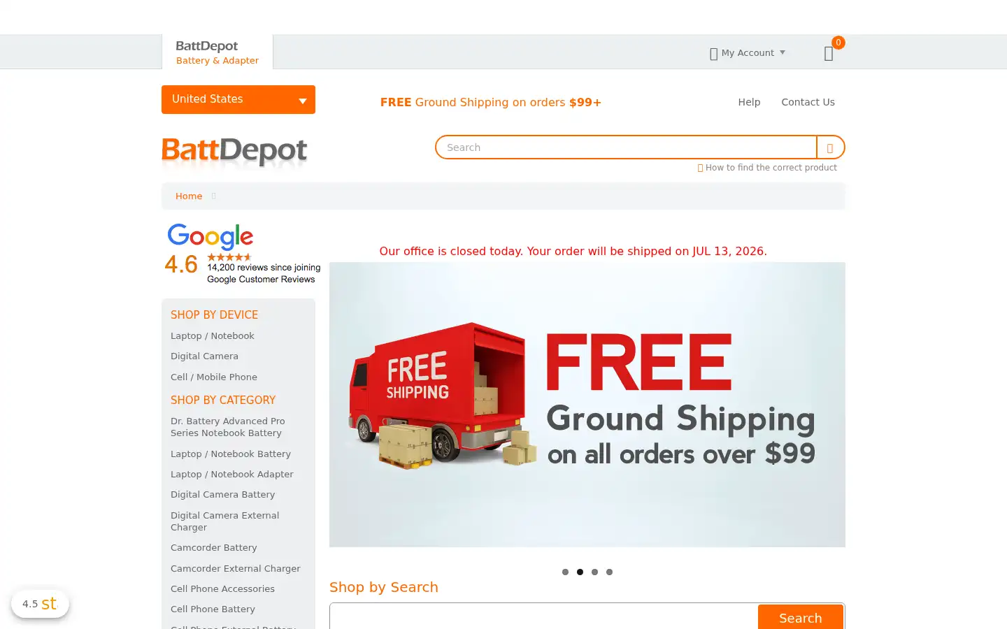Screenshot of battdepot.com
