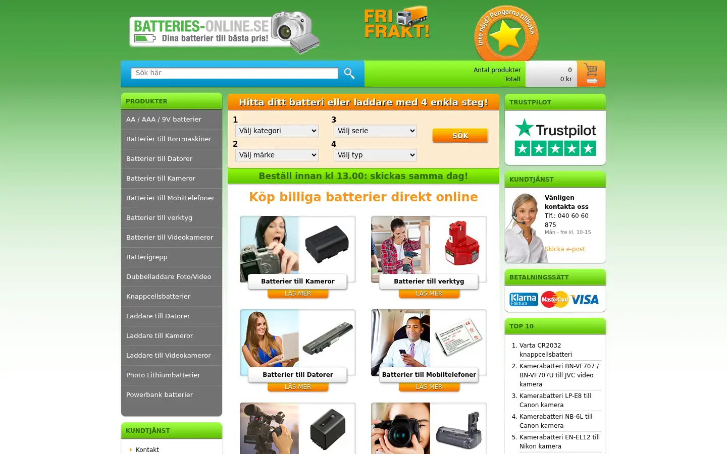 Screenshot of batteries-online.se