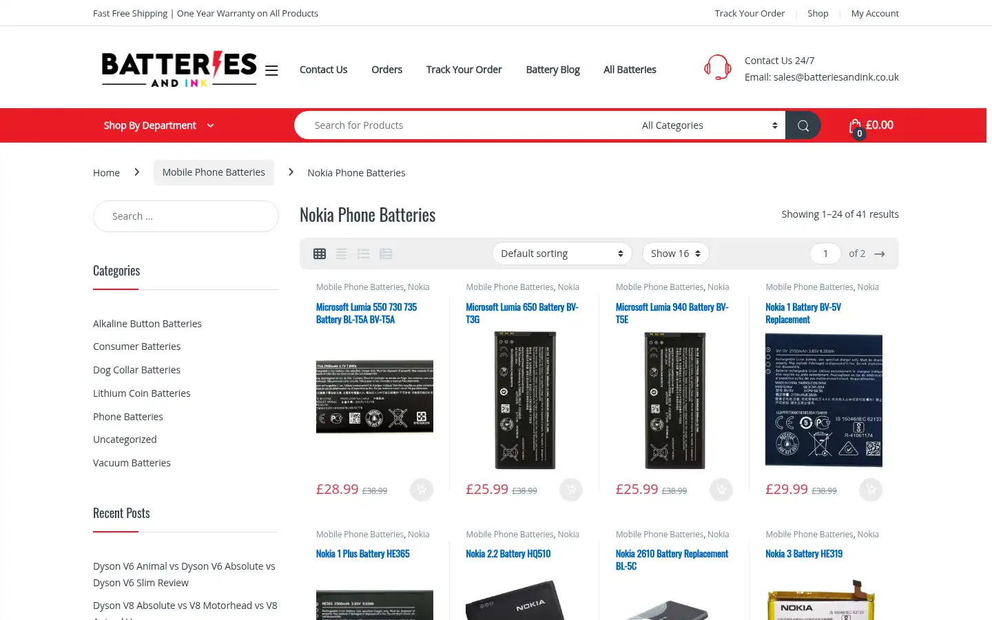 Screenshot of batteriesandink.co.uk