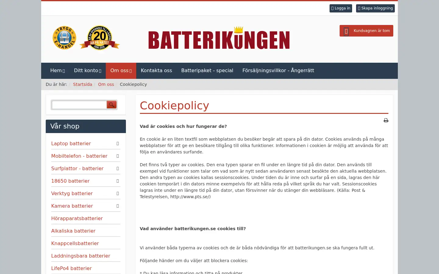 Screenshot of batterikungen.se