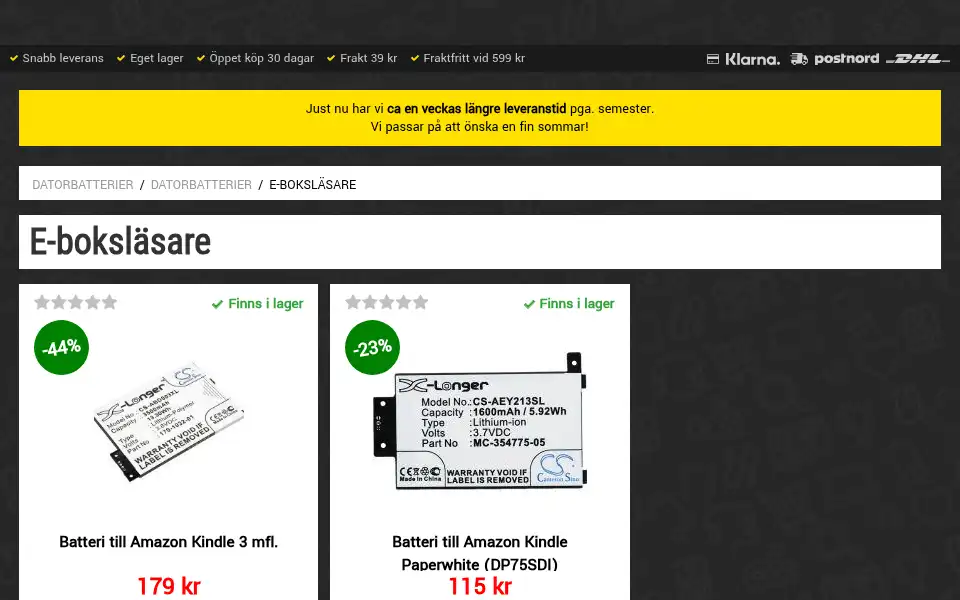 Screenshot of batterix.se