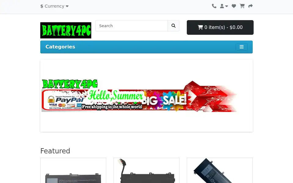 Screenshot of battery4pc.com