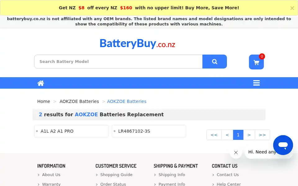 Screenshot of batterybuy.co.nz
