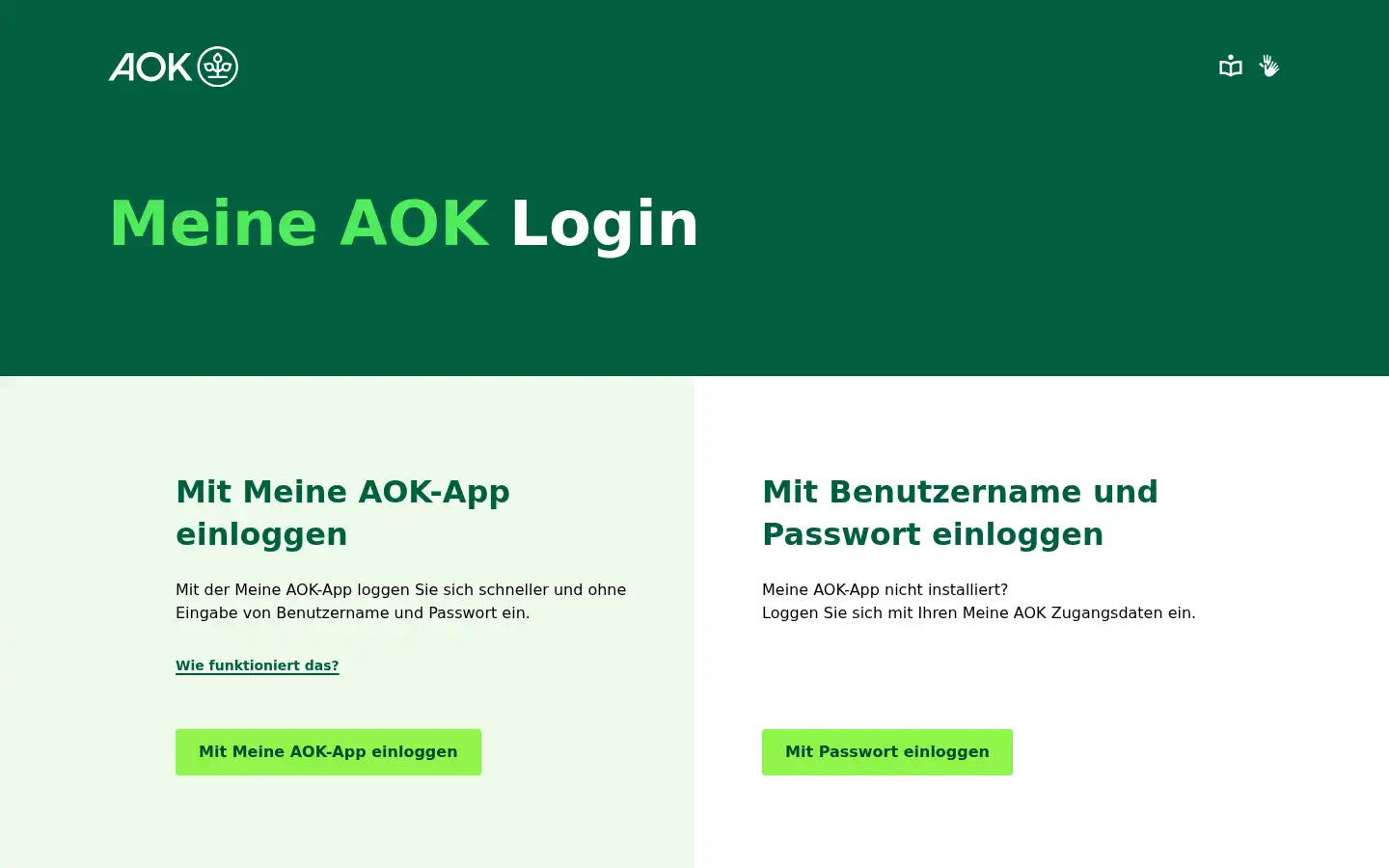 Screenshot of bayern.meine.aok.de