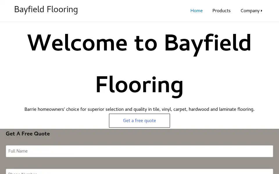 Screenshot of bayfieldflooring.ca