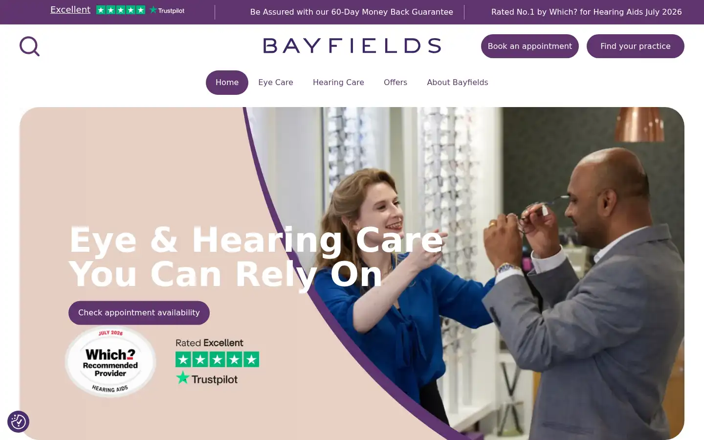 Screenshot of bayfieldsopticians.com
