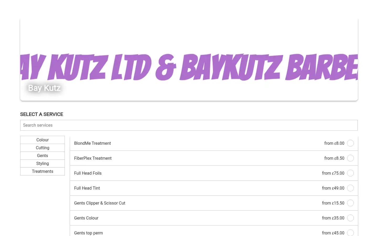 Screenshot of baykutz.co.uk