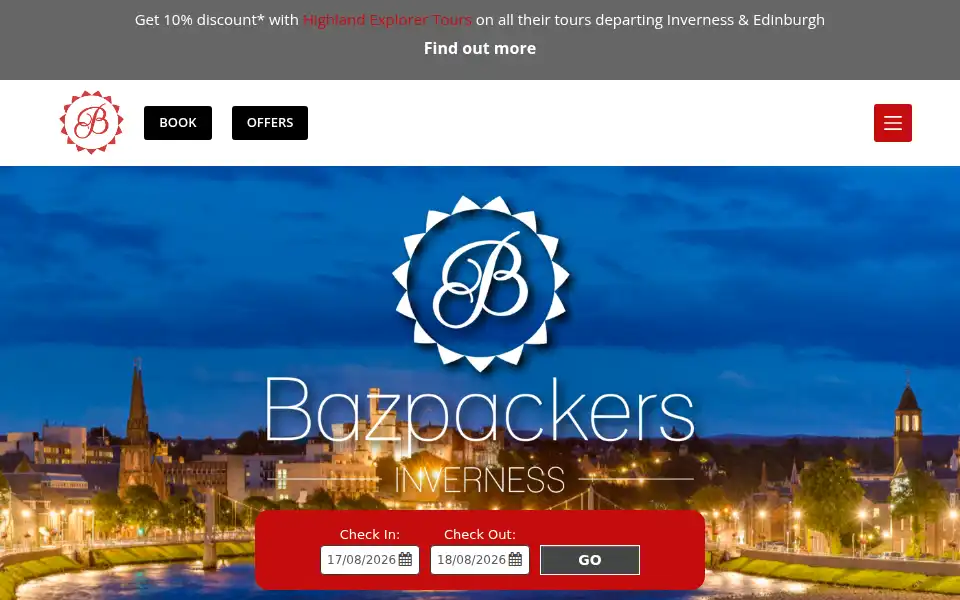 Screenshot of bazpackershostel.co.uk