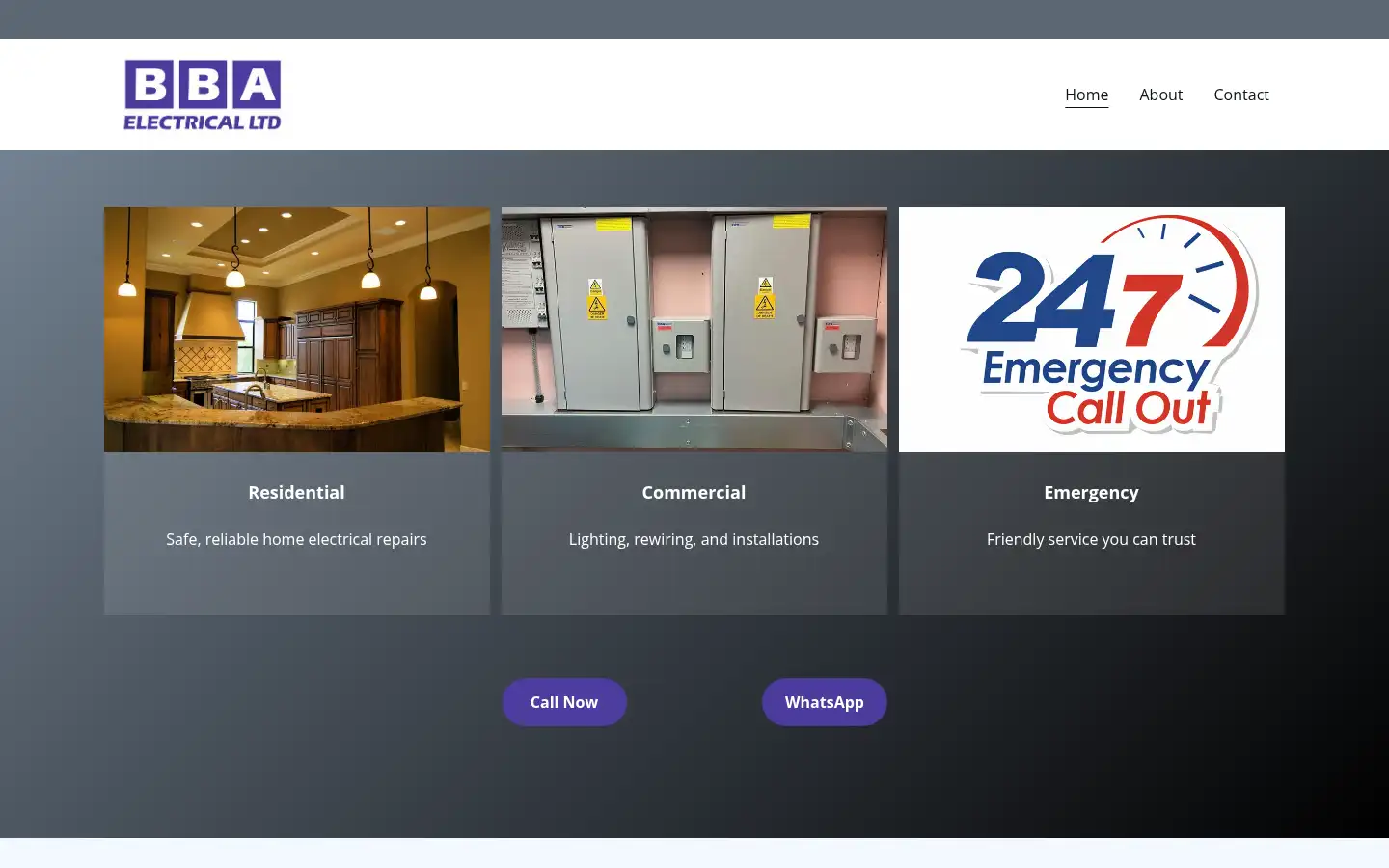 Screenshot of bbaelectrical.co.uk