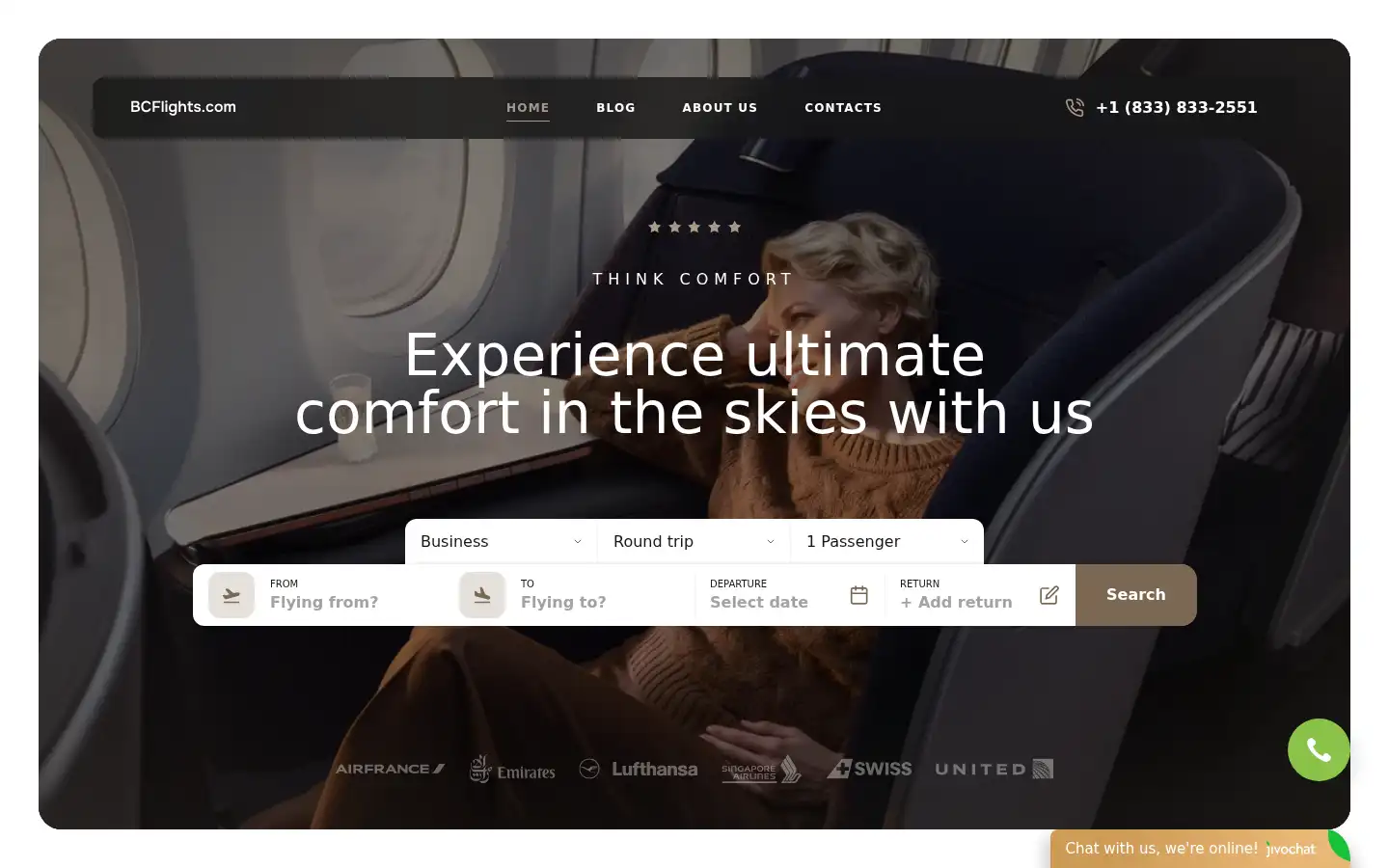 Screenshot of bcflights.com