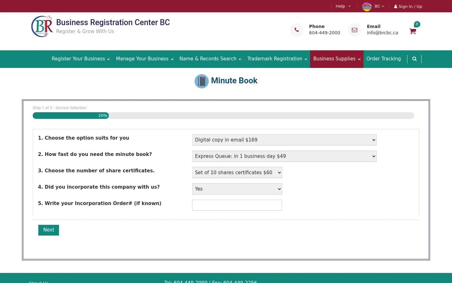 Screenshot of bcregistryonline.ca