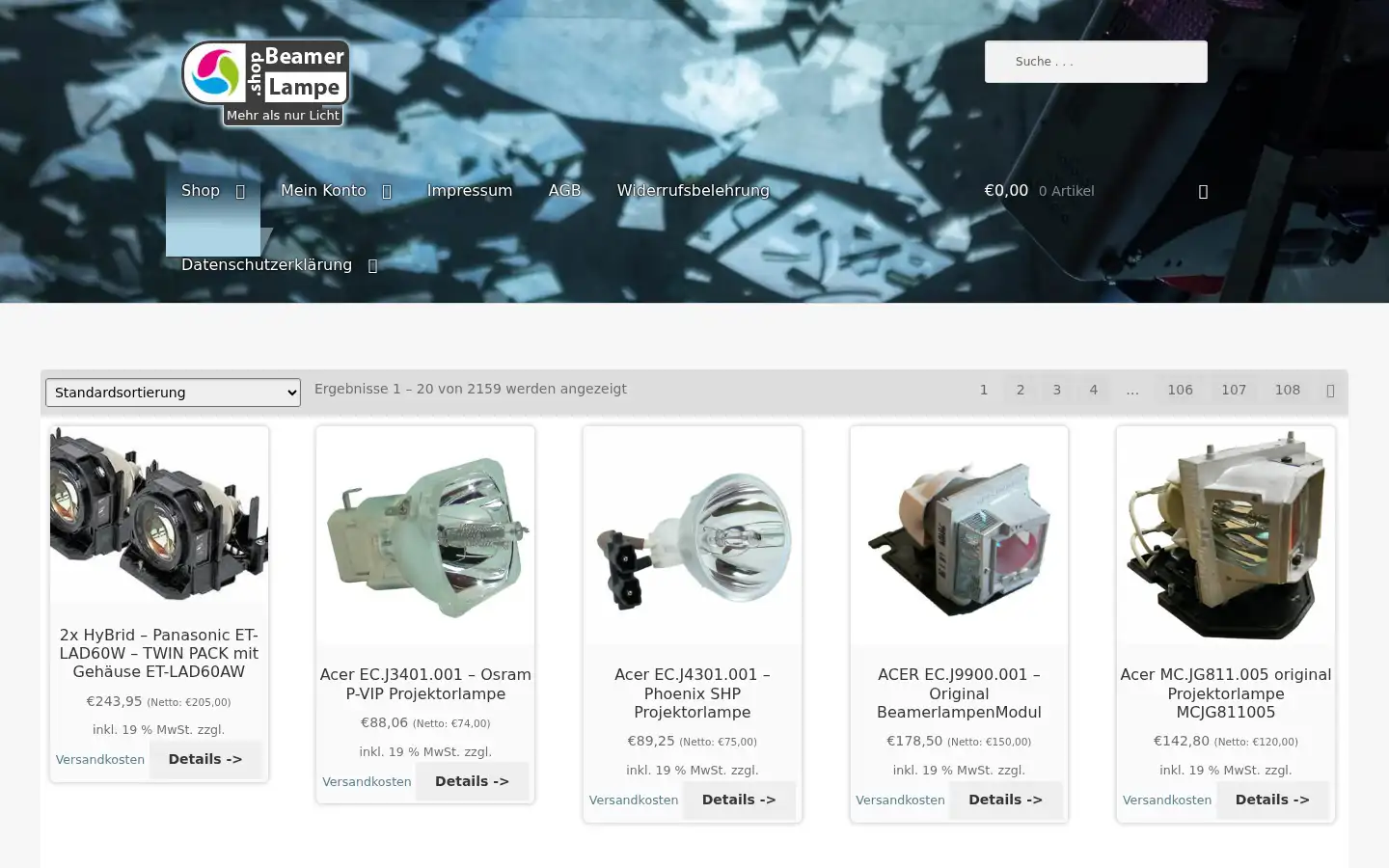 Screenshot of beamerlampe.shop