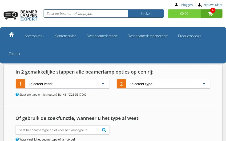 Screenshot of beamerlampenexpert.nl