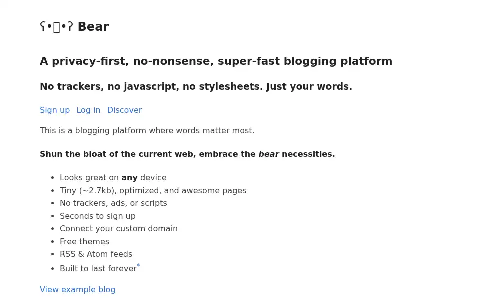 Screenshot of bearblog.dev