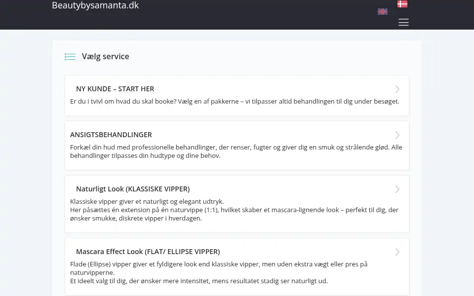 Screenshot of beautybysamanta.dk