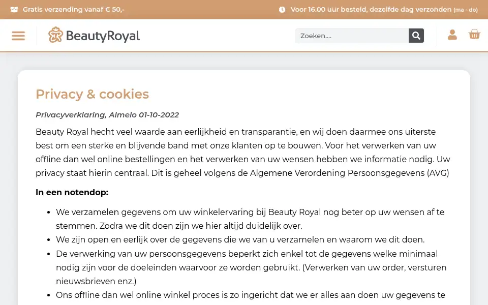 Screenshot of beautyroyal.nl