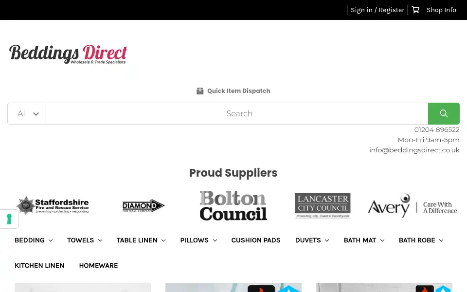 Screenshot of beddingsdirect.co.uk