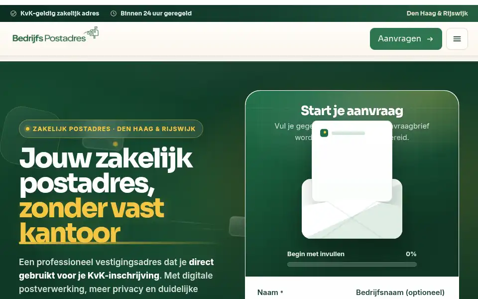 Screenshot of bedrijfspostadres.nl