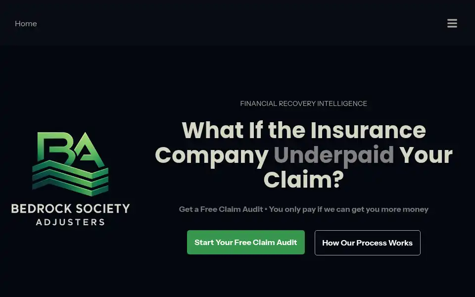 Screenshot of bedrocksocietyadjusters.com