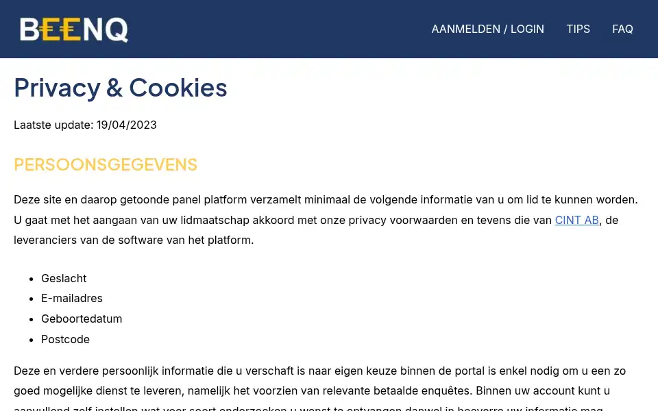 Screenshot of beenq.nl