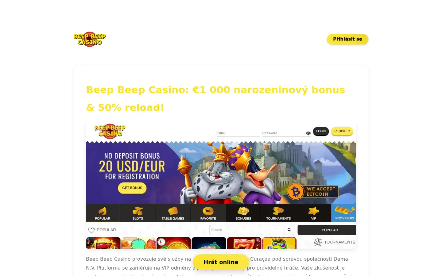 Screenshot of beepbeepcasinos.cz