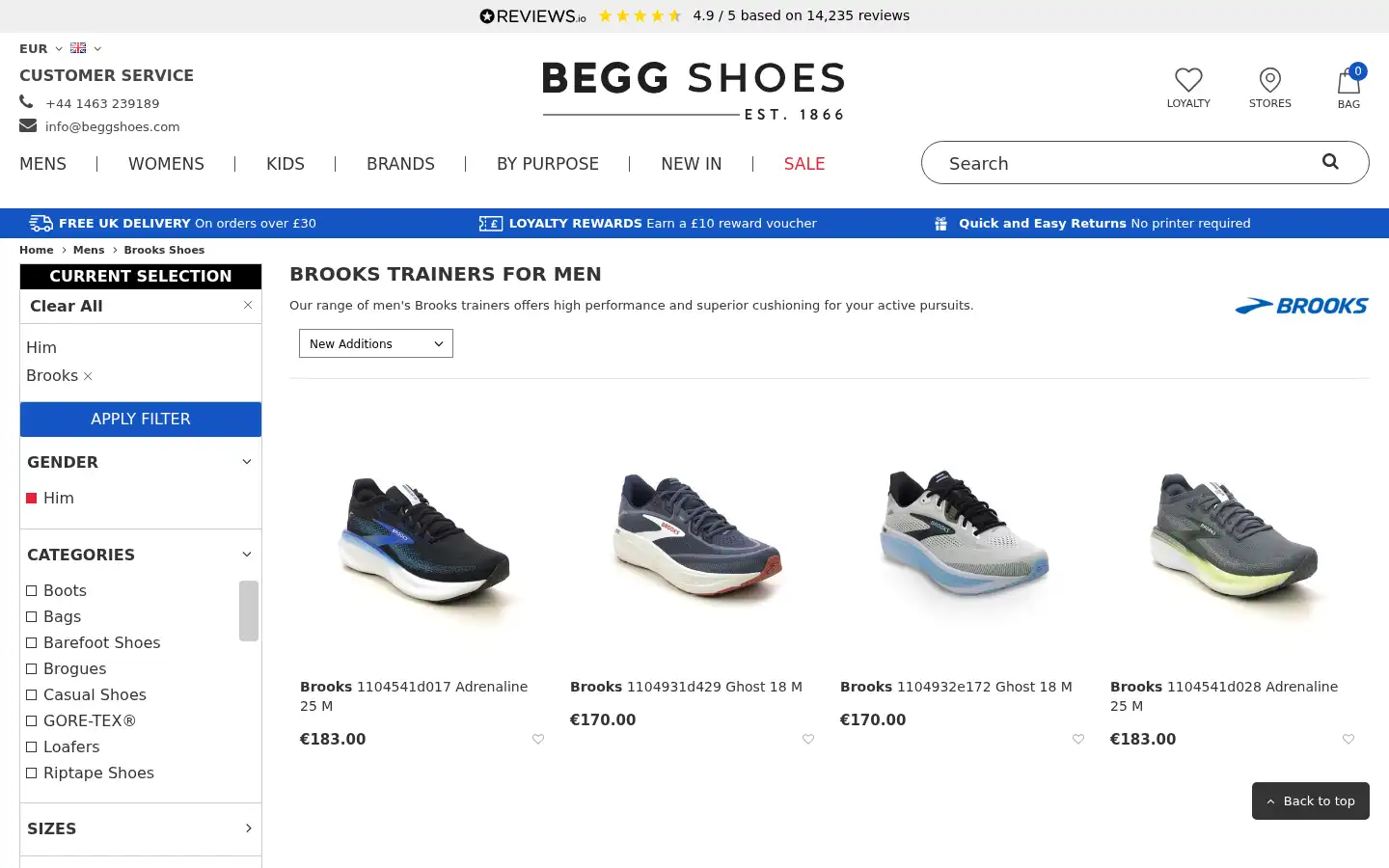 Screenshot of beggshoes.com