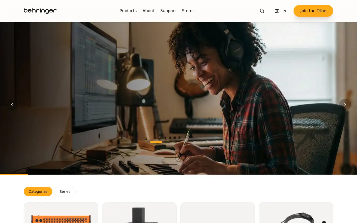 Screenshot of behringer.com