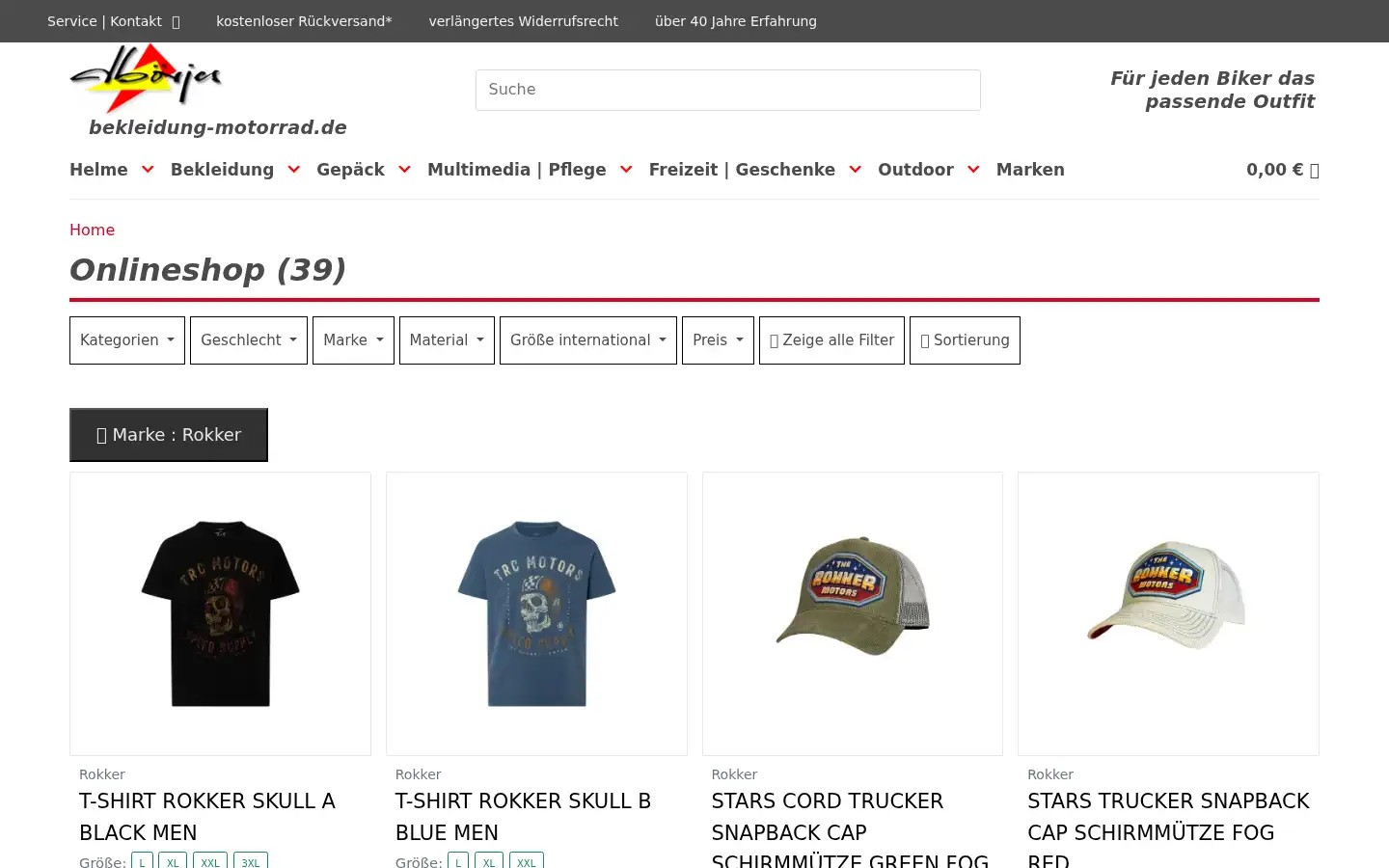 Screenshot of bekleidung-motorrad.de