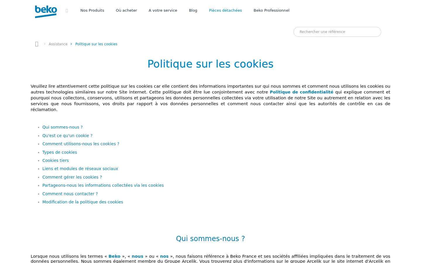 Screenshot of beko.fr
