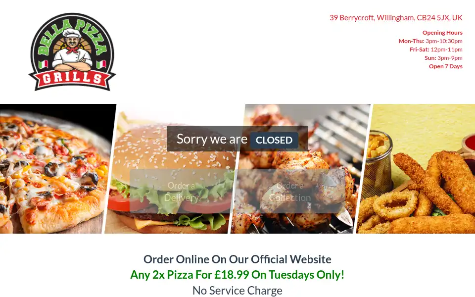 Screenshot of bellapizzagrill.co.uk