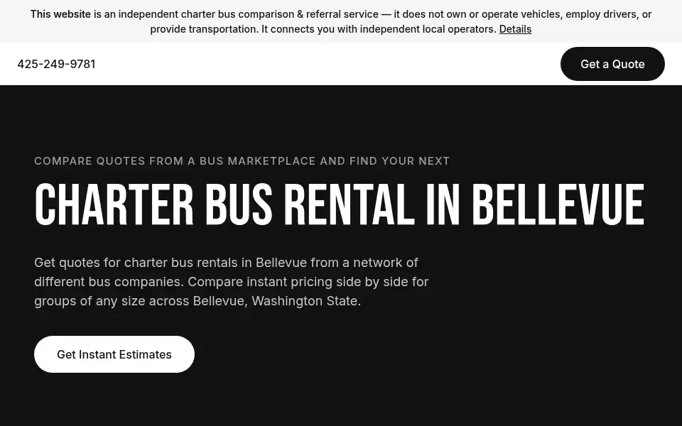 Screenshot of bellevuecharterbuscompany.com
