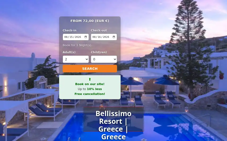 Screenshot of bellissimoresort.gr-mykonos.com