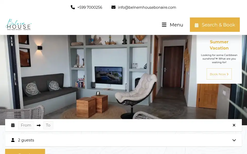 Screenshot of belnemhousebonaire.com