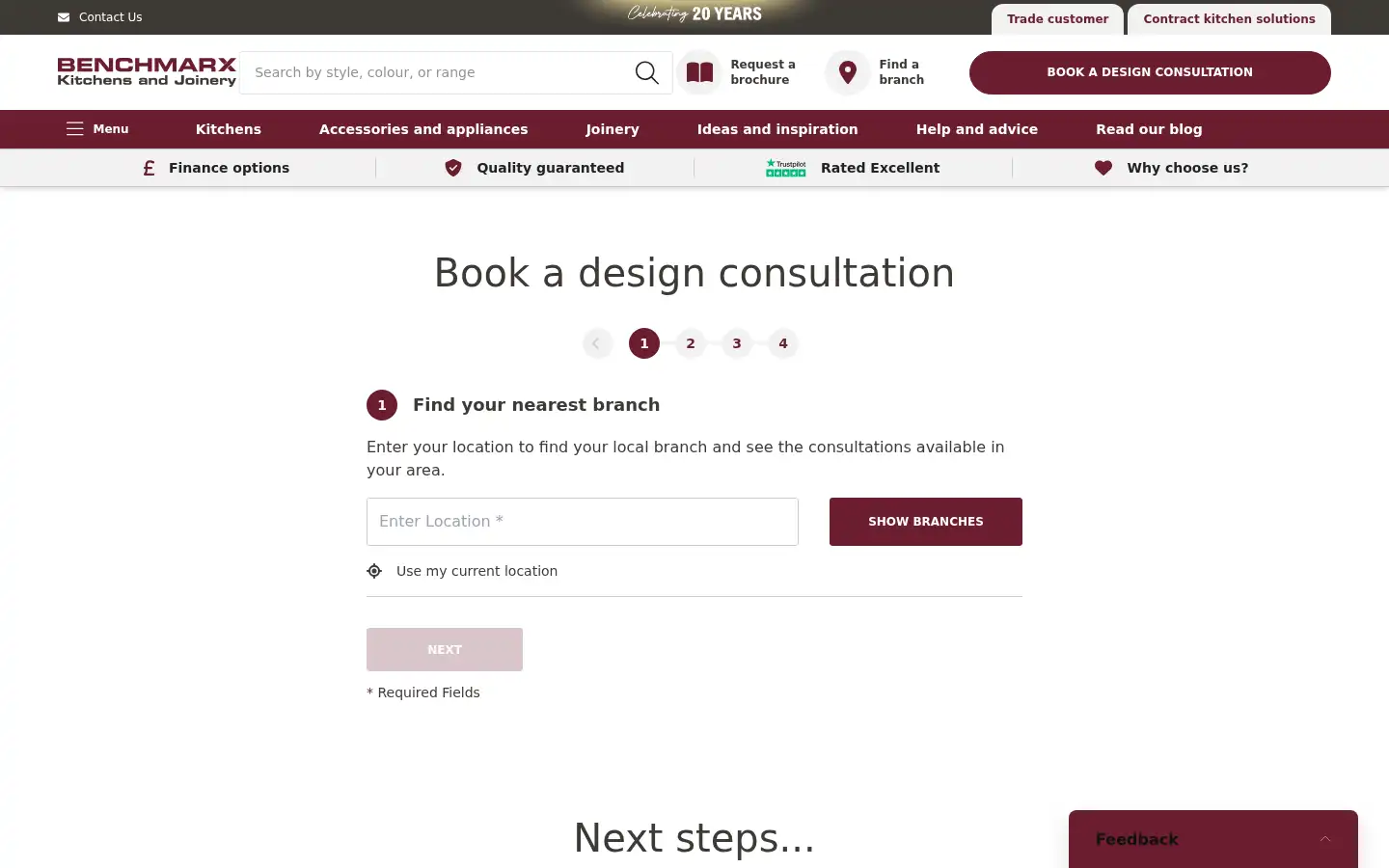 Screenshot of benchmarxkitchens.co.uk
